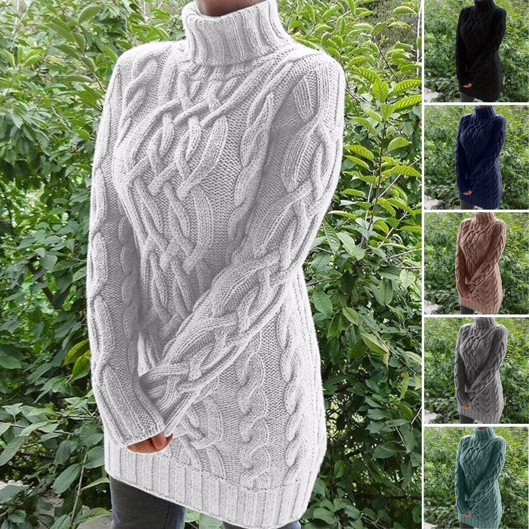 Kvinnors Turtleneck Tröja Kabelstickad Akryl 2