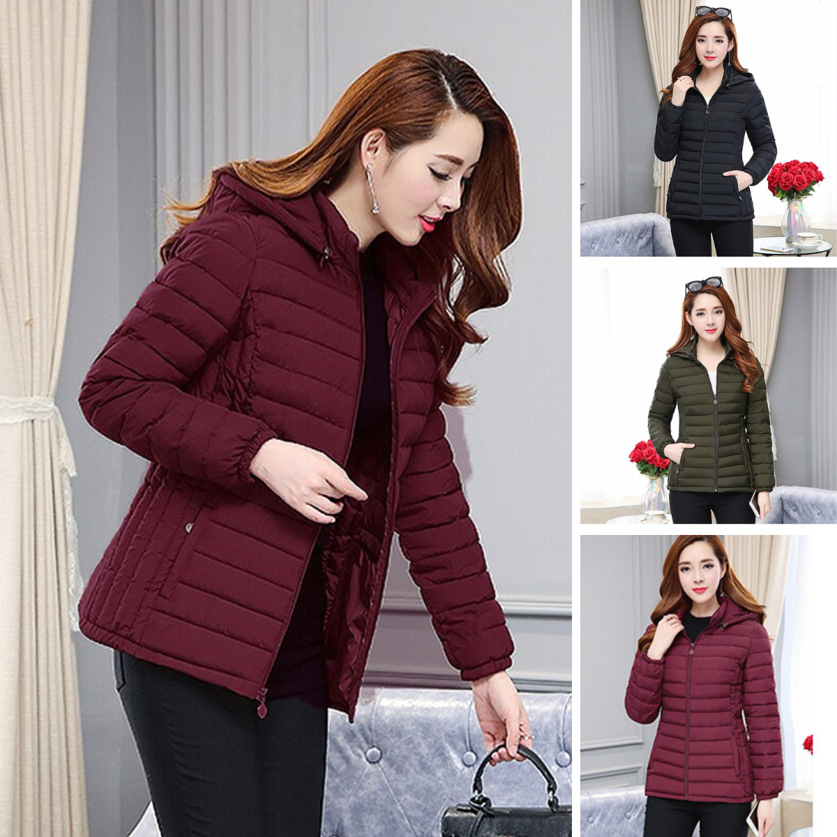 Herr Vinterjacka Quiltad Andningsbar Med Huva-2