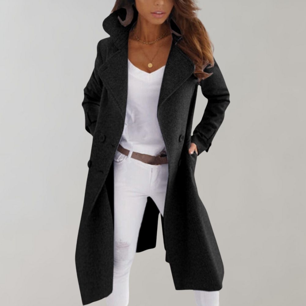 Variant image for Kvinnors Kappa Lång Silhuett med Knappstängning Högkvalitativt Tyg-25