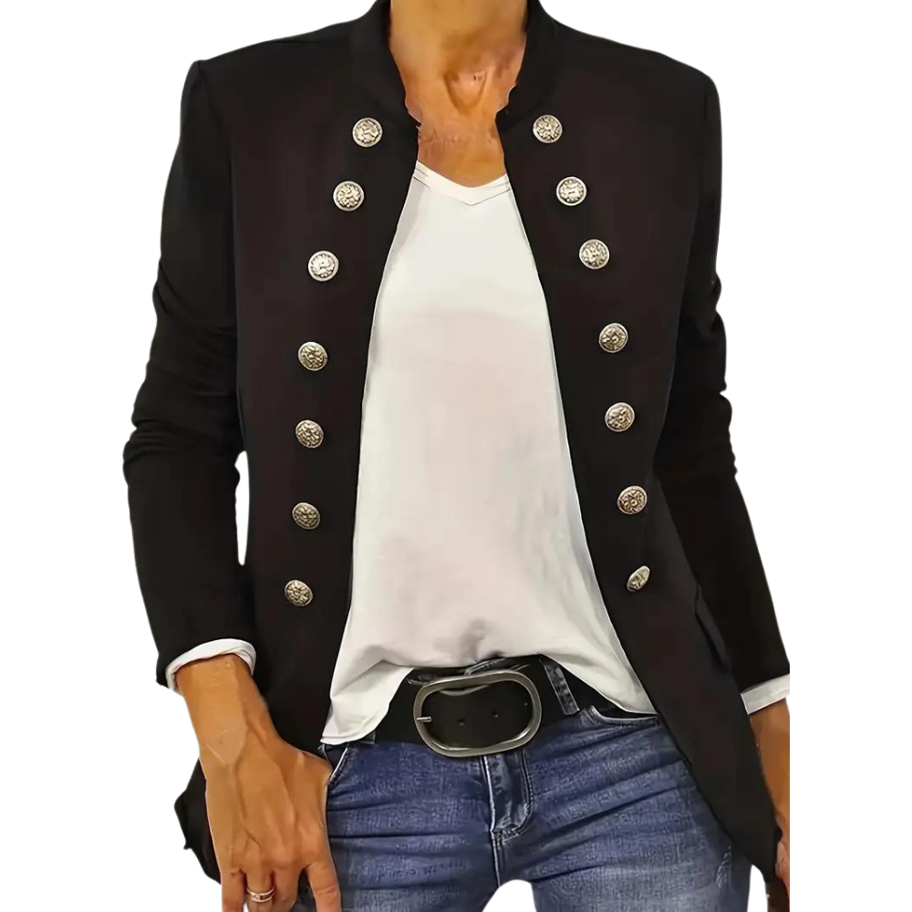 Dam Blazer Klassisk Stil med Knappar Högkvalitativt Tyg-1