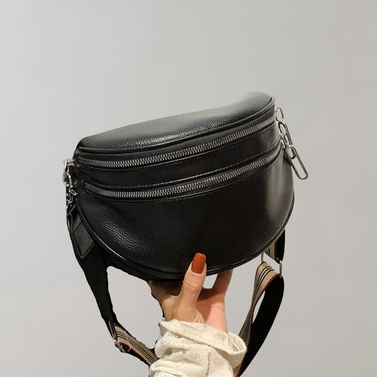 Kvinnors Crossbody Väska Läder Med Flera Dragkedjor Justerbar Rem-1