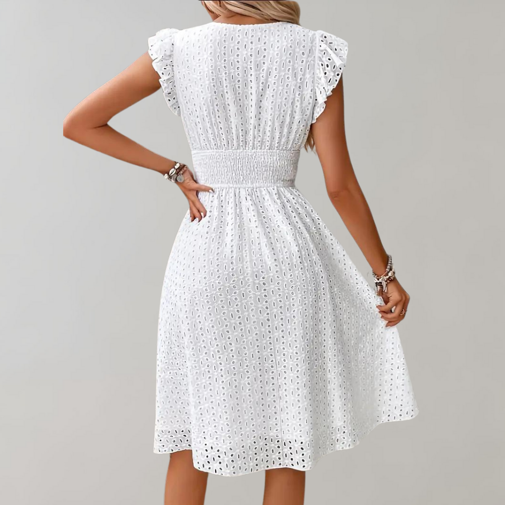 Dam Klänning Med Ruffles Lätt Tyg För Sommarfester-5