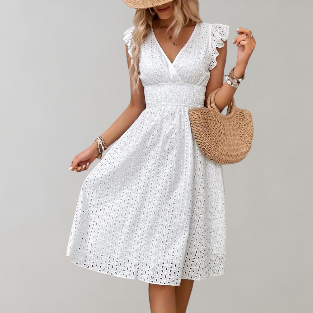 Dam Klänning Med Ruffles Lätt Tyg För Sommarfester-2