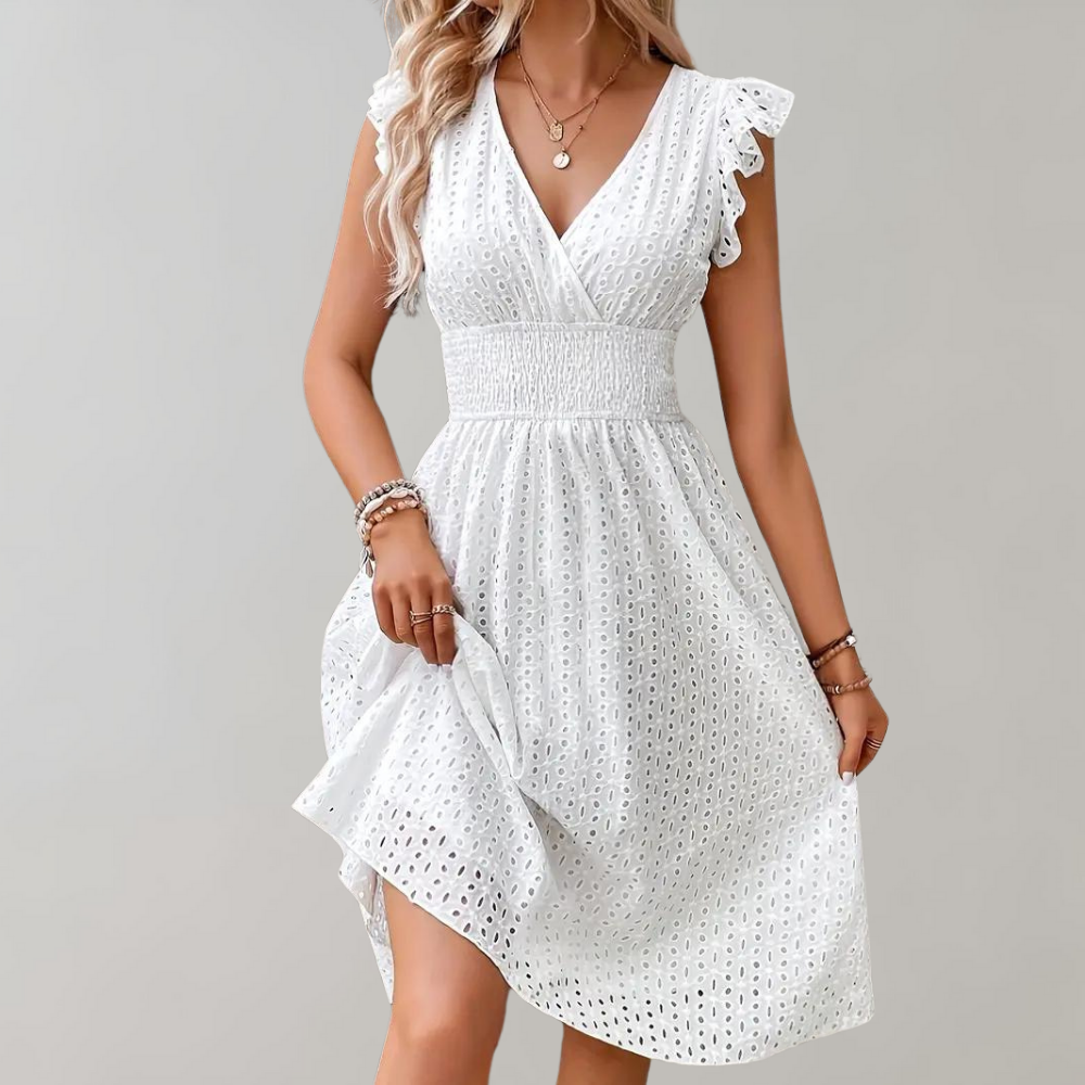 Dam Klänning Med Ruffles Lätt Tyg För Sommarfester-3