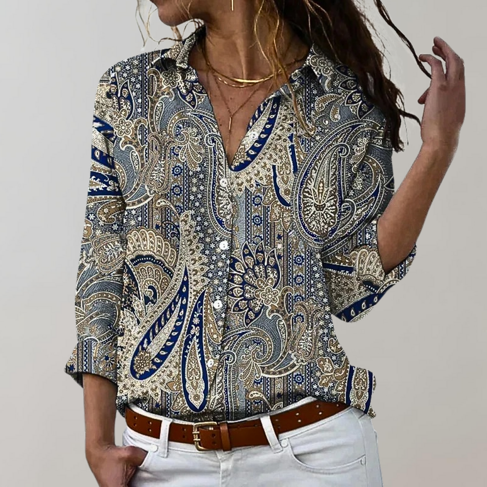 Variant image for Kvinnors Knapplös Blus Paisley Mönster Polyester-1