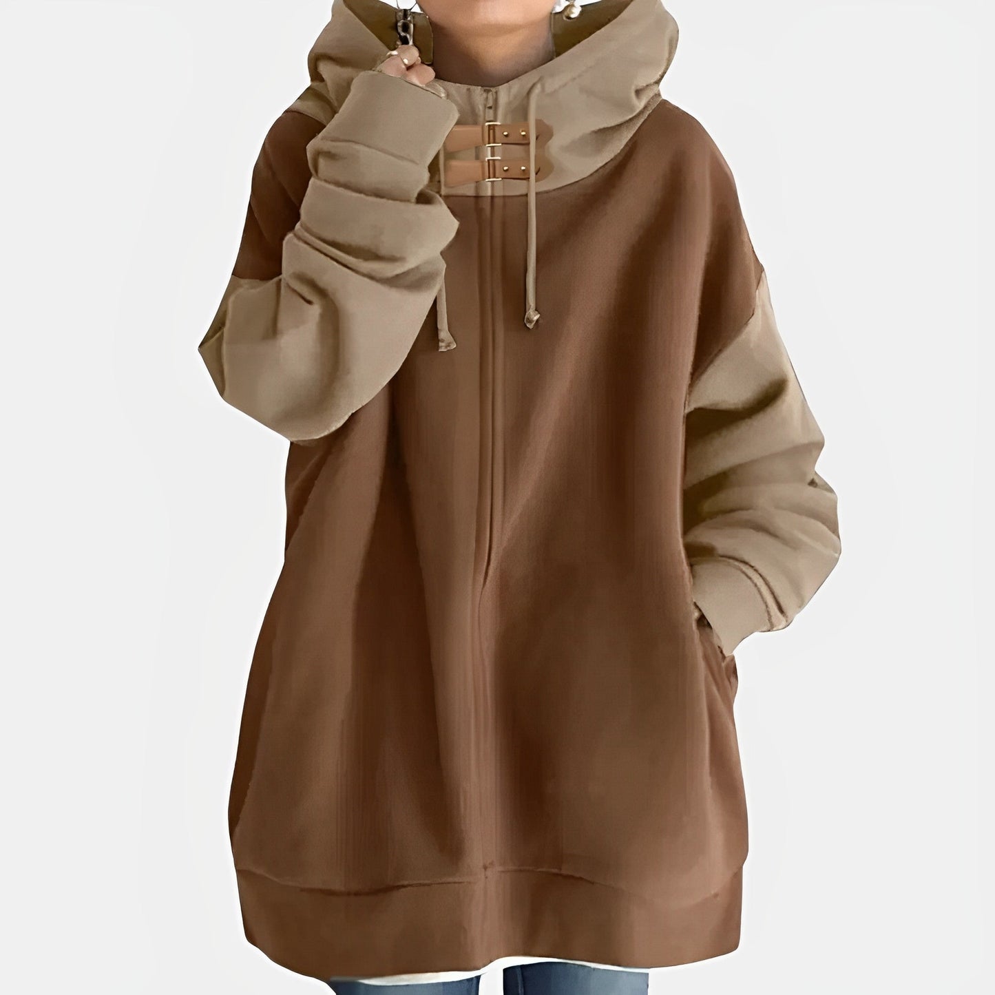 Damjacka med Bred Huva och Blixtlås i Polyester för Dam-1