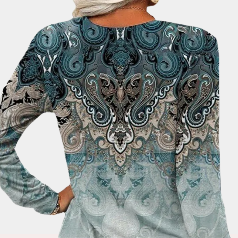 Boho Paisley Blus för Kvinna med Gradient – Lätt och Andningsbart Tyg, Avslappnad Passform, Perfekt för Alla Tillfällen 2