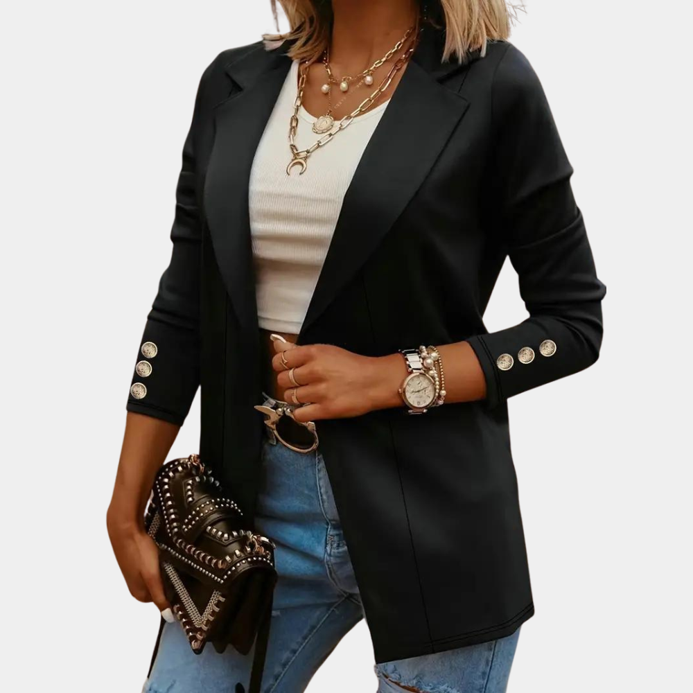 Kvinnor Revers Blazer i Mjuk Polyester – Elegant och Mångsidig För Vardag och Fest, Storlekar S-2XL 11