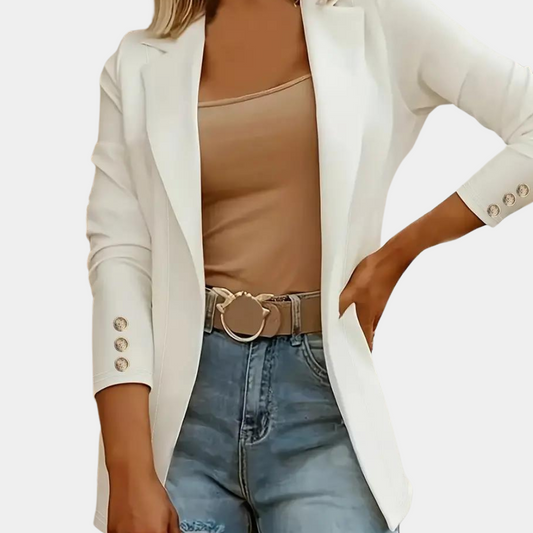 Kvinnor Revers Blazer i Mjuk Polyester – Elegant och Mångsidig För Vardag och Fest, Storlekar S-2XL 1