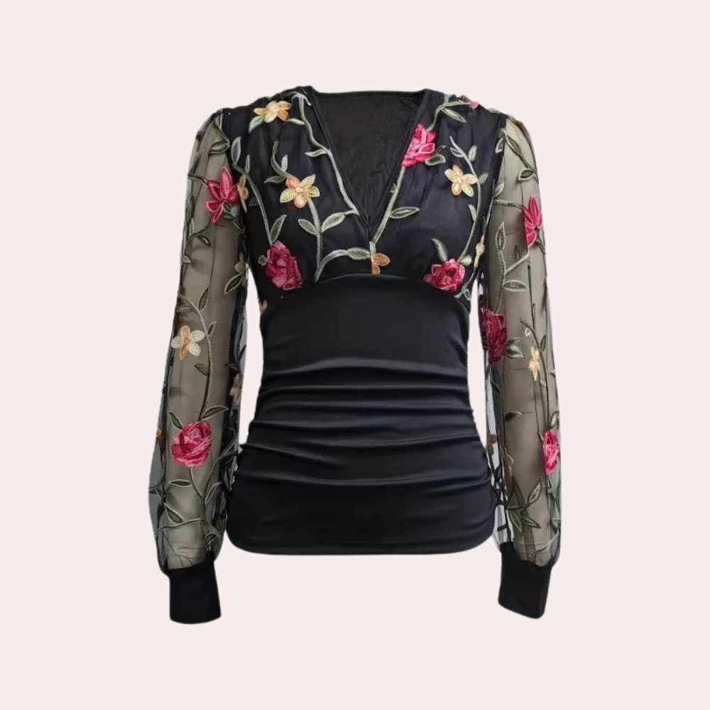 Dam Festtoppar Blommig Broderi 100% Bomull-1