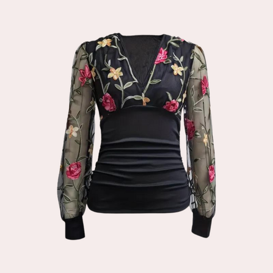Dam Festtoppar Blommig Broderi 100% Bomull-1