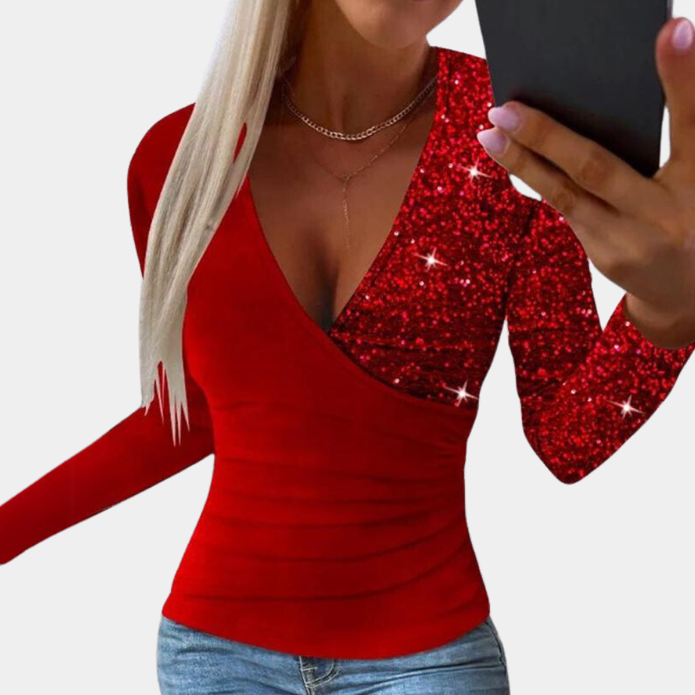 Kvinnors Topp Med Glänsande Paljetter Polyester-2