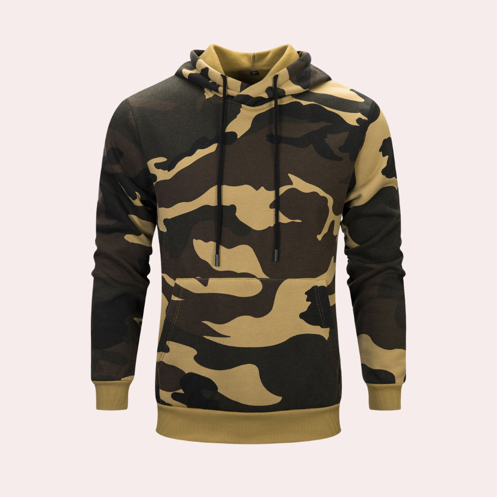 Huvtröja Herr Kamouflagedesign Justerbar Huva 100% Bomull-4