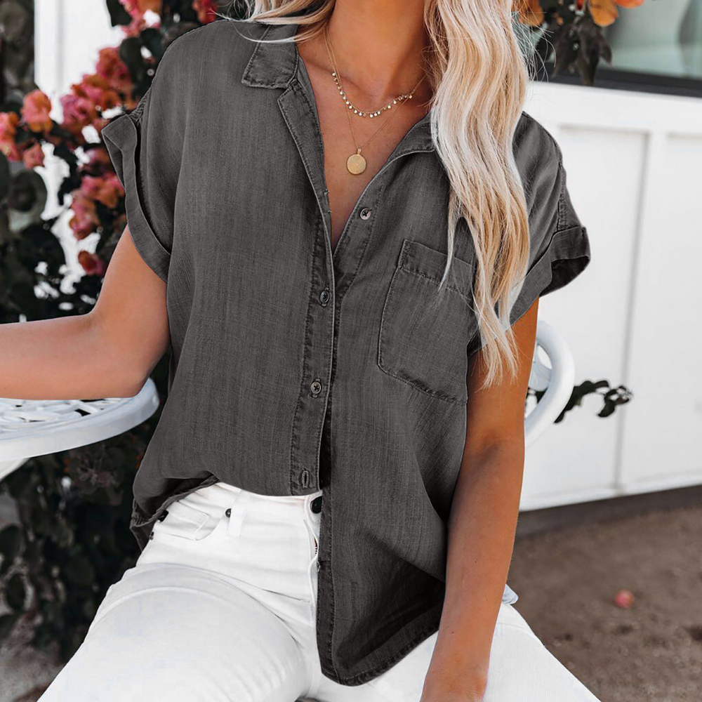 Dam Skjorta Avslappnad Denim 100% Bomull 7