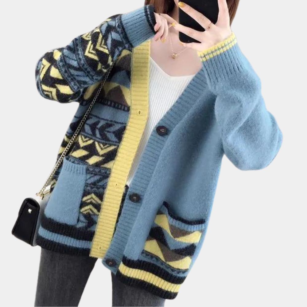Dam V-ringad Kofta Loose Fit Mjuk Stickad-2