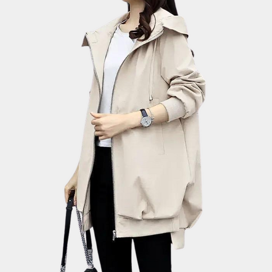 Kvinnors LÄng Vinterjacka Med Huva HÄllbar Tyg-1