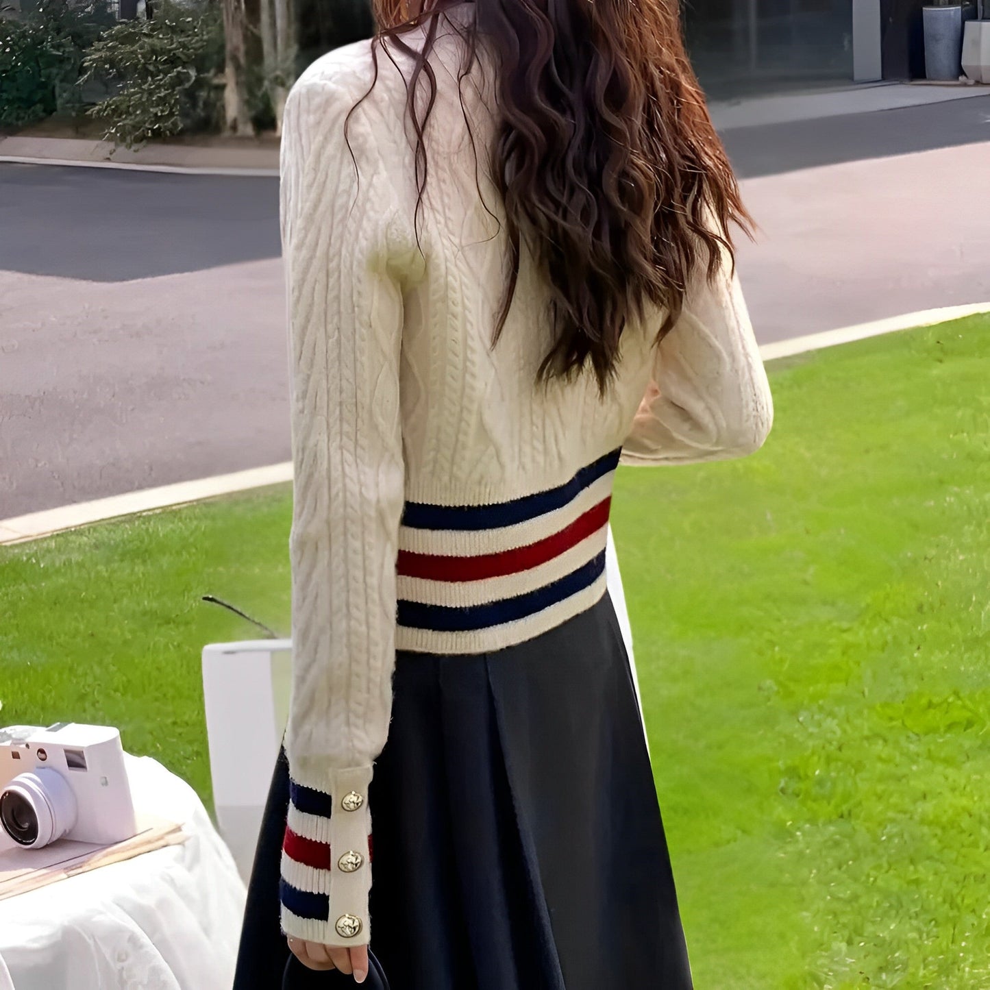 Dam Tröja Mönster och Knappar i Mjukt Material-2