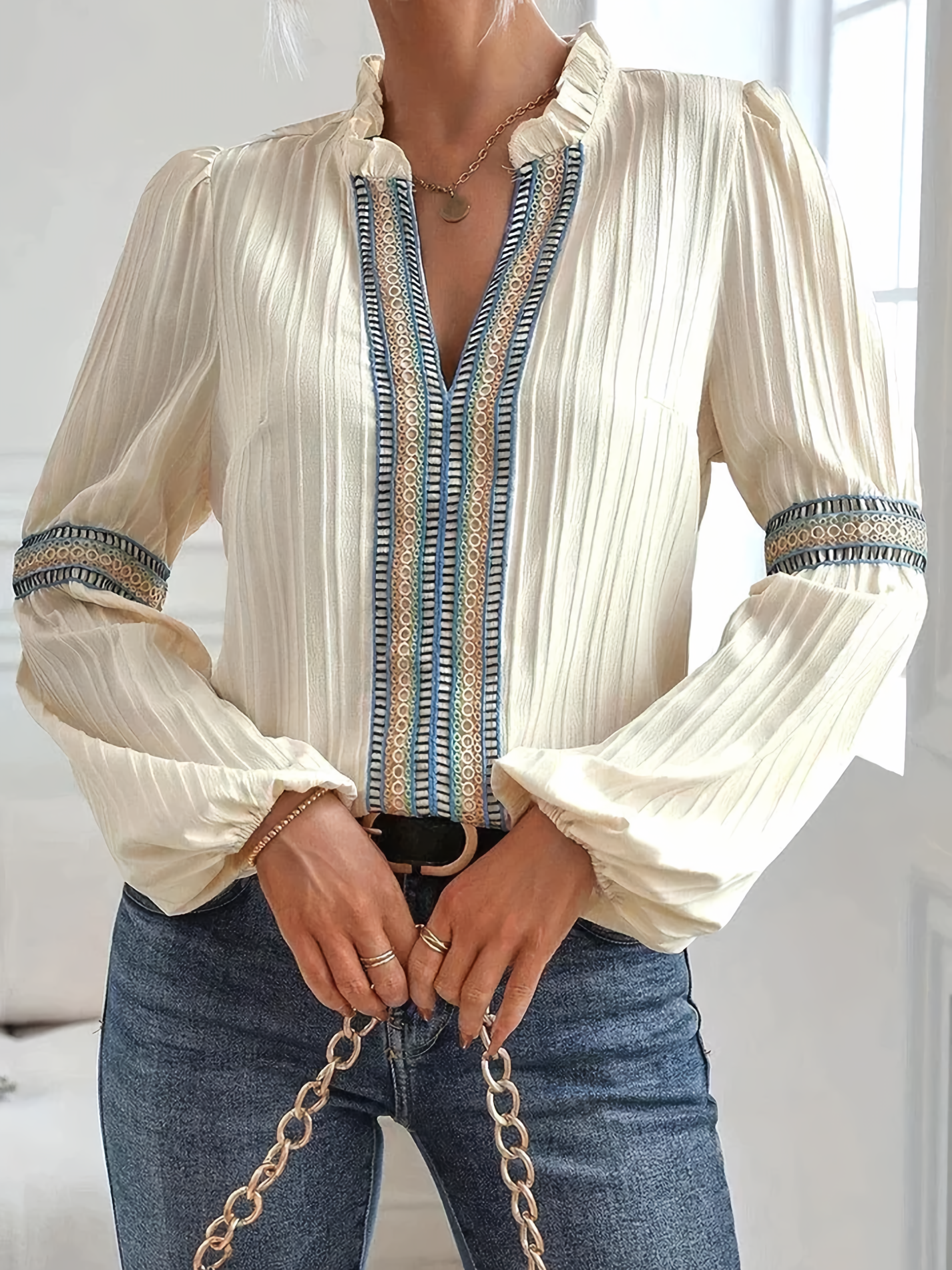 Kvinnor Blus Boho-Chic Spetsdetaljer Andningsbart Material 2