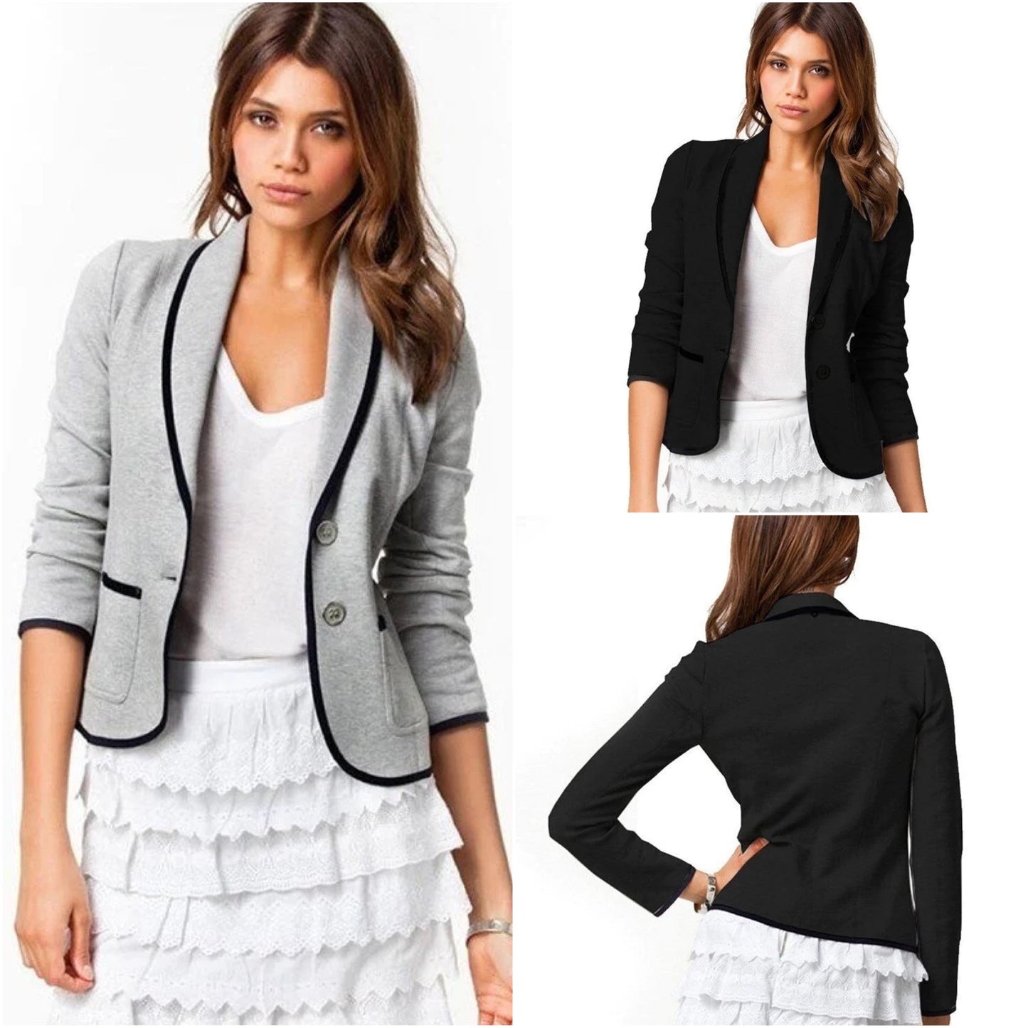 Dam Blazer Avslappnad Stil Bomull Polyester-3