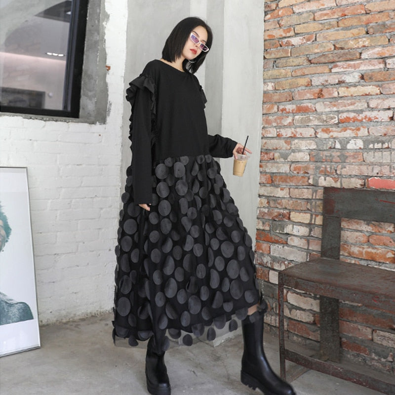 Elegant Midi Klänning för Dam med A-Linje och Långärmad Design i Mesh – Fina Dam Klänningar 2