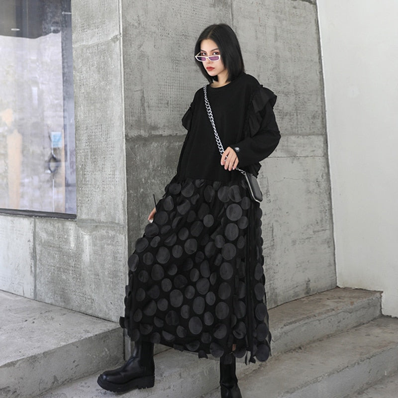 Elegant Midi Klänning för Dam med A-Linje och Långärmad Design i Mesh – Fina Dam Klänningar 3