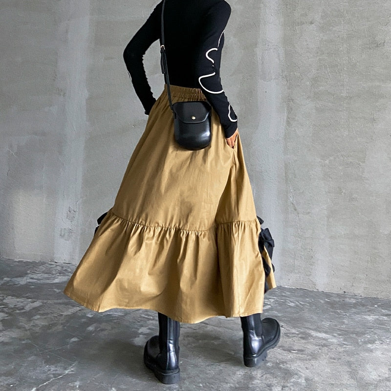 Dam Midi Kjol A-linjeformad Rutig Bomull Polyester-4