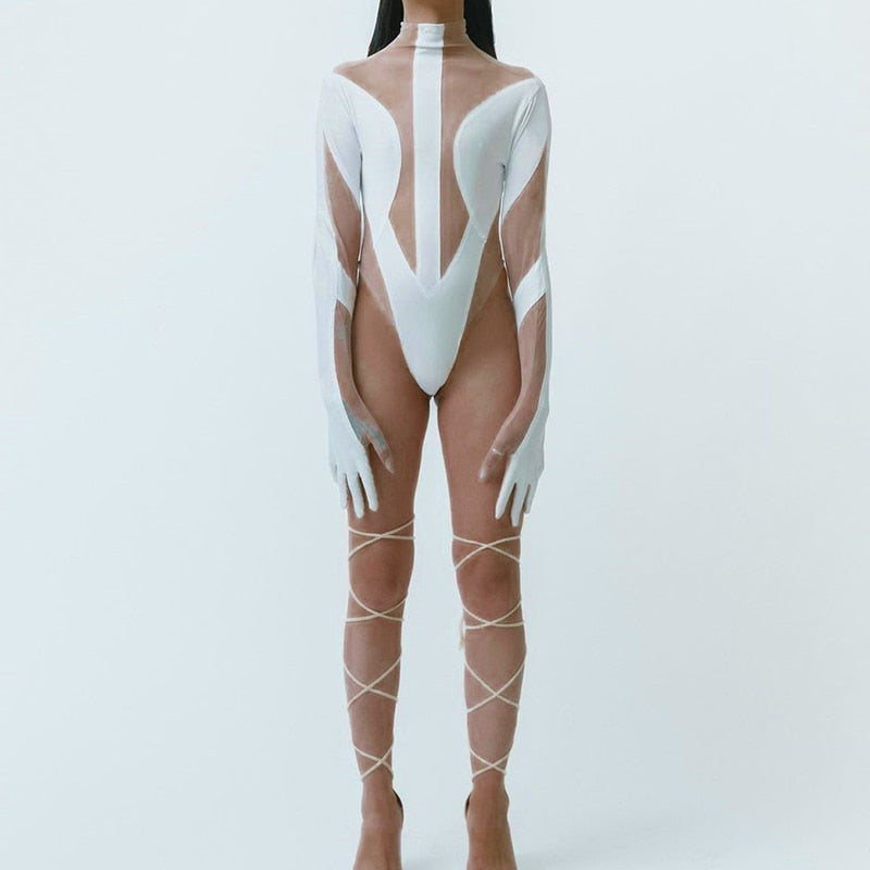 Dam Bodysuit Turtleneck Transparent Mesh Polyester Smal Passform-3