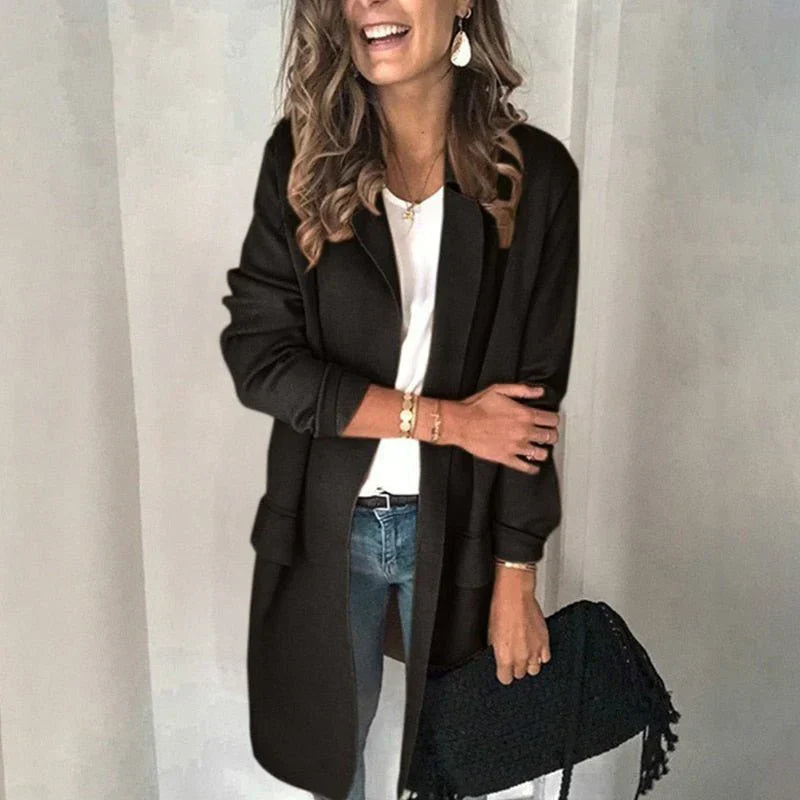 Kvinna Lång Blazer i Hållbart Material – Elegant Design för Kontor och Avslappnade Tillfällen 13