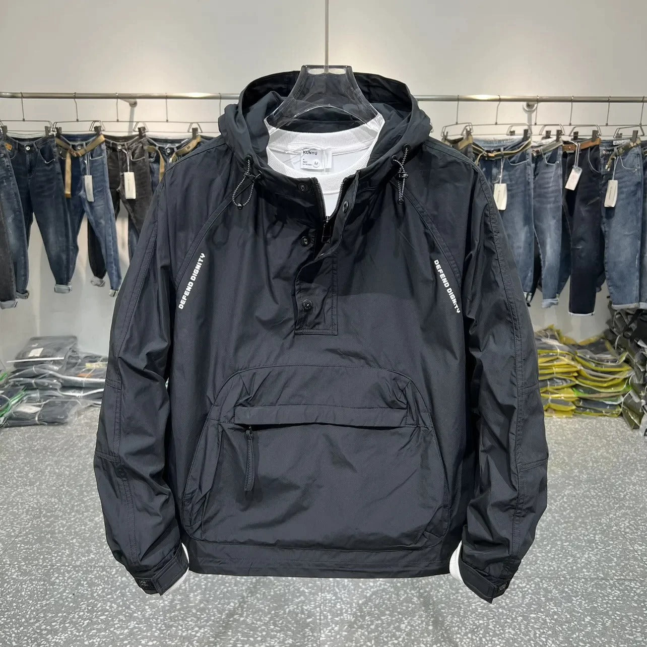 Herrjacka med Huva Modern Design Hållbart Material för Höst och Vår-3
