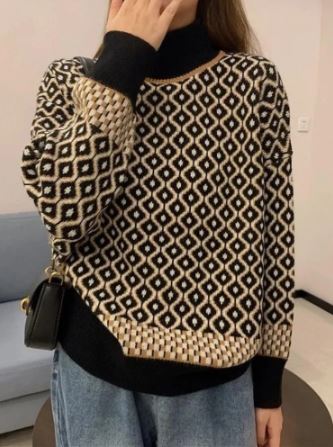 Variant image for Dam Tröja Hög Krage Geometriskt Mönster Akrylblandning-1