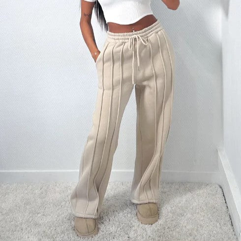 Dam Höga Midjebyxor Sladdrem 100% Bomull Ränder-6