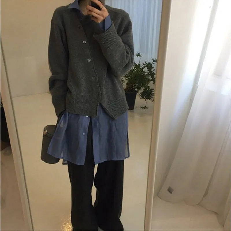 Dam Långärmad Blus Knapp Ner Polyester Loose Fit 2
