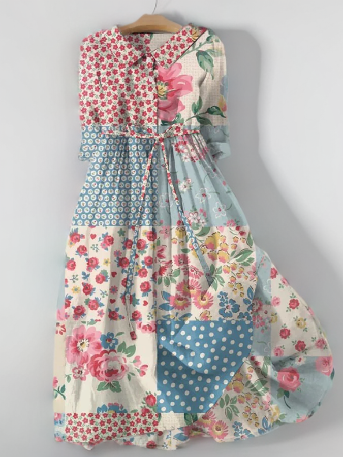 Dam Klänning Boho Blommönster Lätt Polyester 2