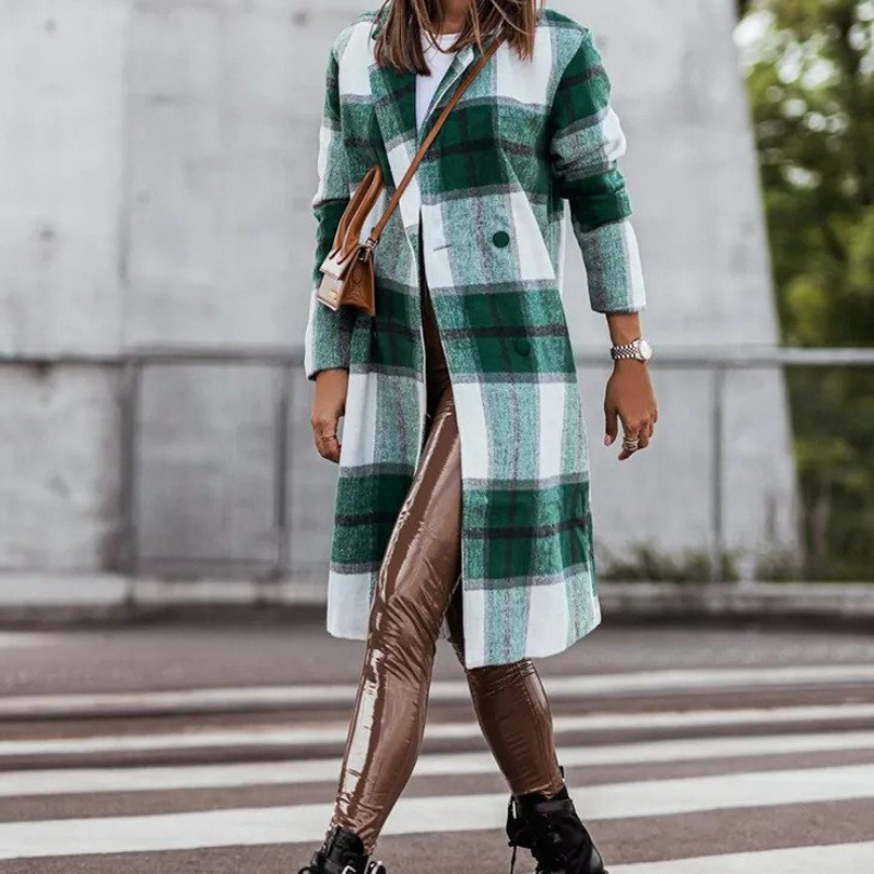 Variant image for Kvinnors Lång Rutig Höstjacka i Ull-11