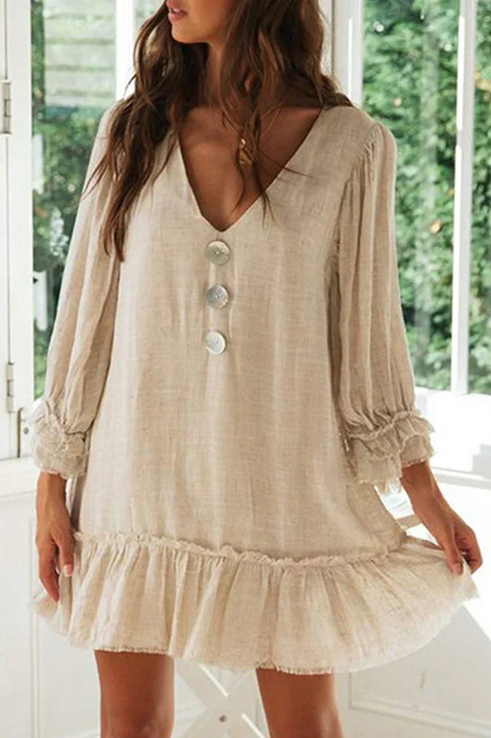 Fina Dam Klänningar V-ringning Enfärgad Lätt Tyg-1