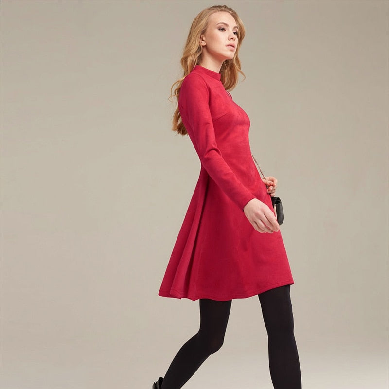 Fina Dam Klänningar A-linje Mini Klänning Långärmad Sammet 2