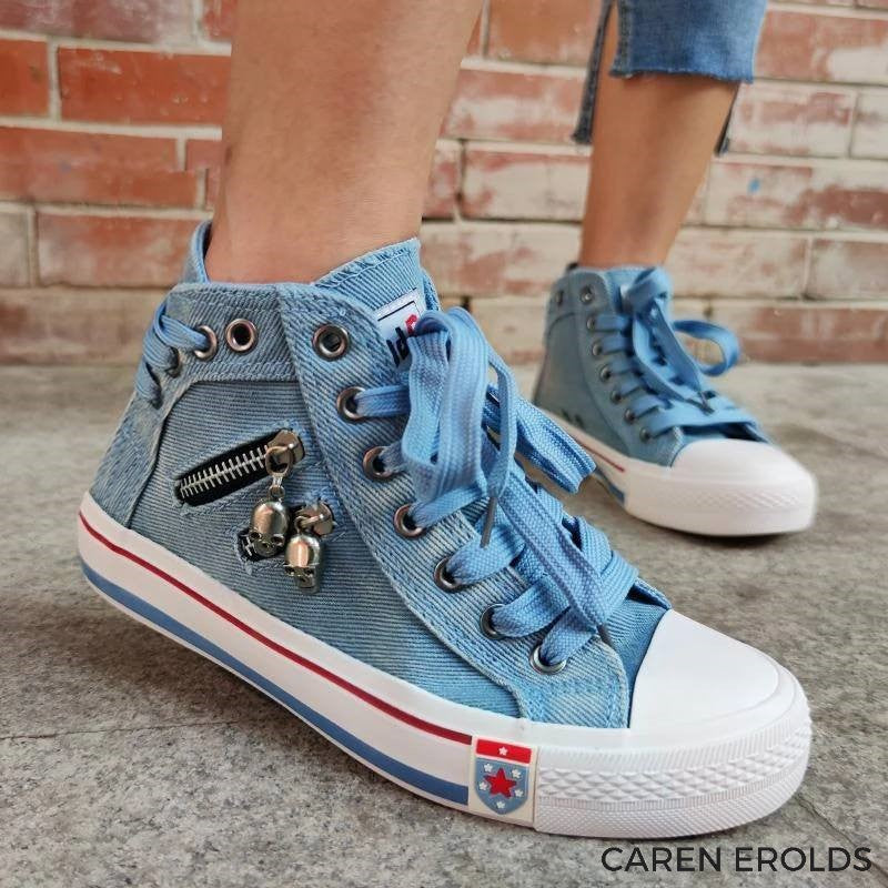 Dam Sneakers Hög Silhuett Denim Gummi-6