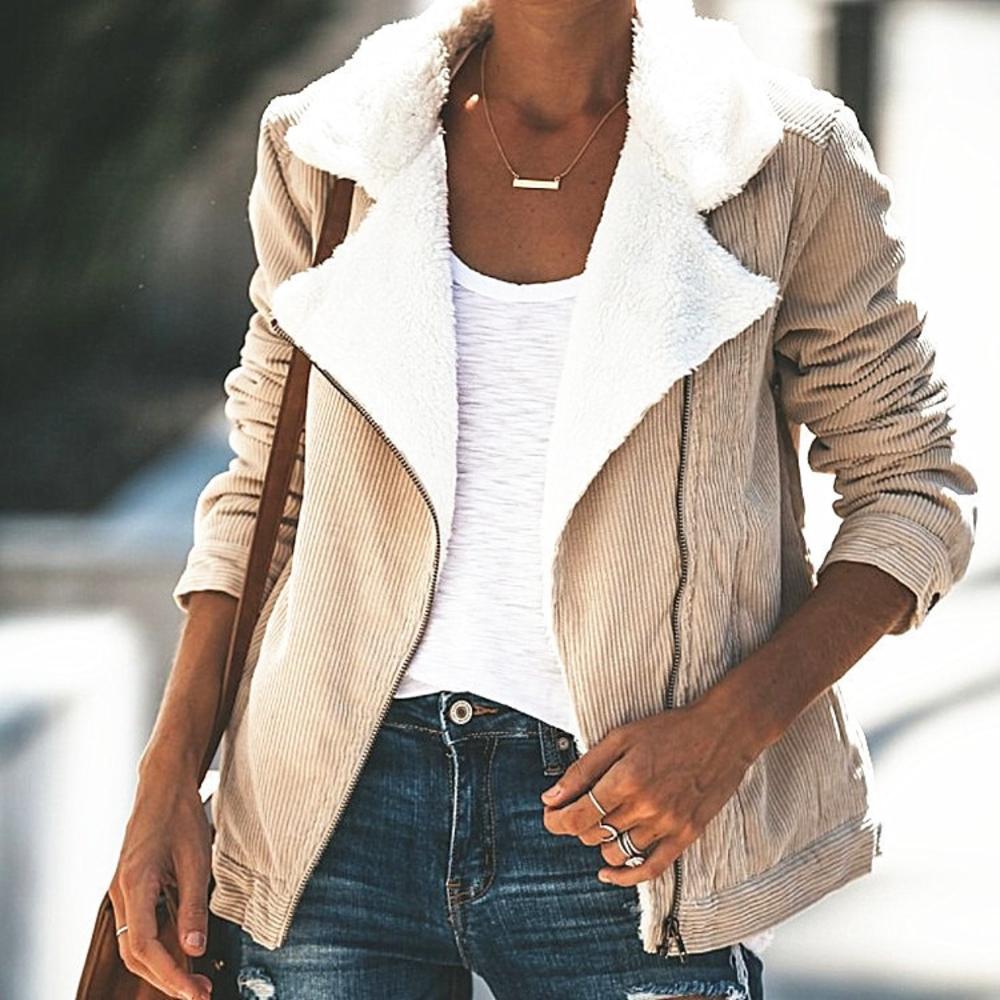 Dam Sladdjacka Sherpa-foder Ribbad Detalj-2