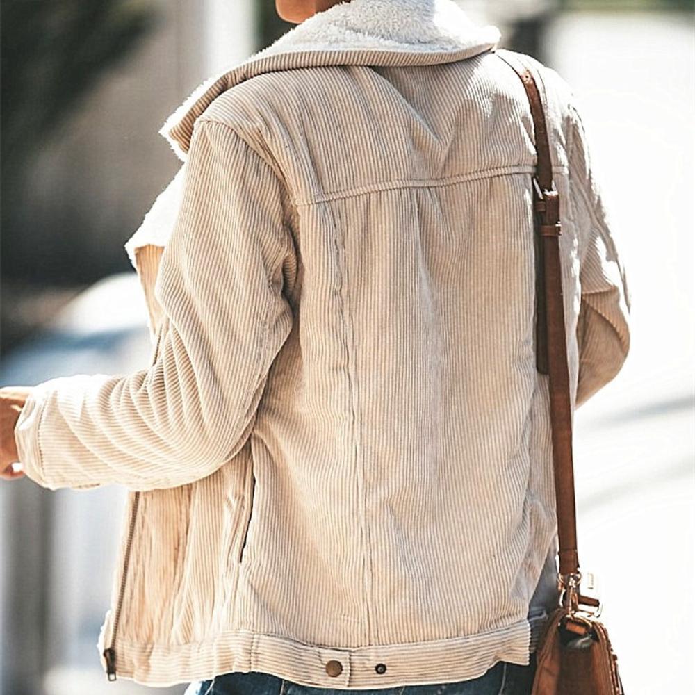 Dam Sladdjacka Sherpa-foder Ribbad Detalj-3