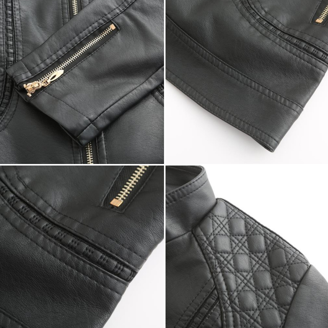 Dam Skinnjacka Modern Design Läder Midjefit Elegant-3