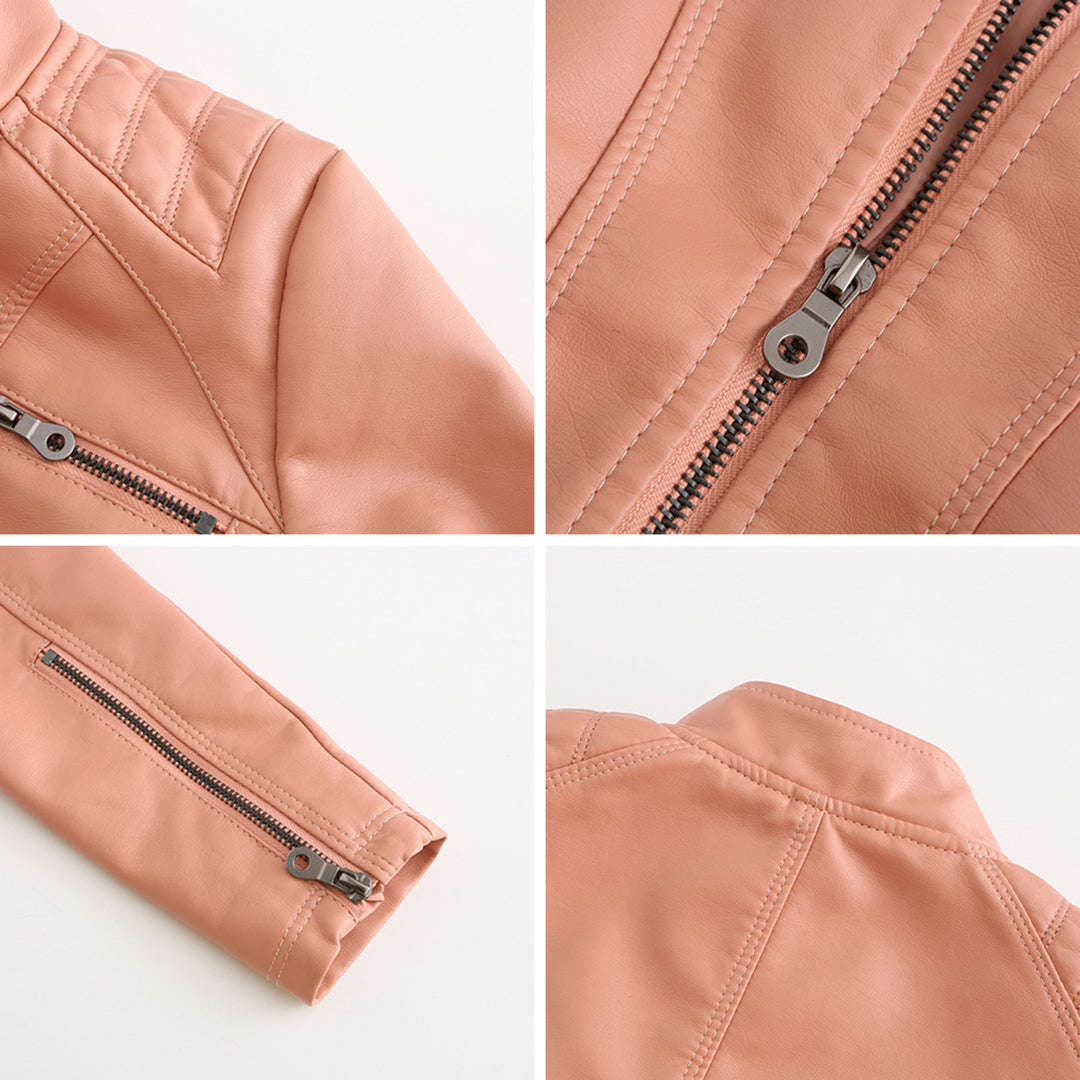 Dam Skinnjacka Elegant Design Högkvalitativt Läder 6
