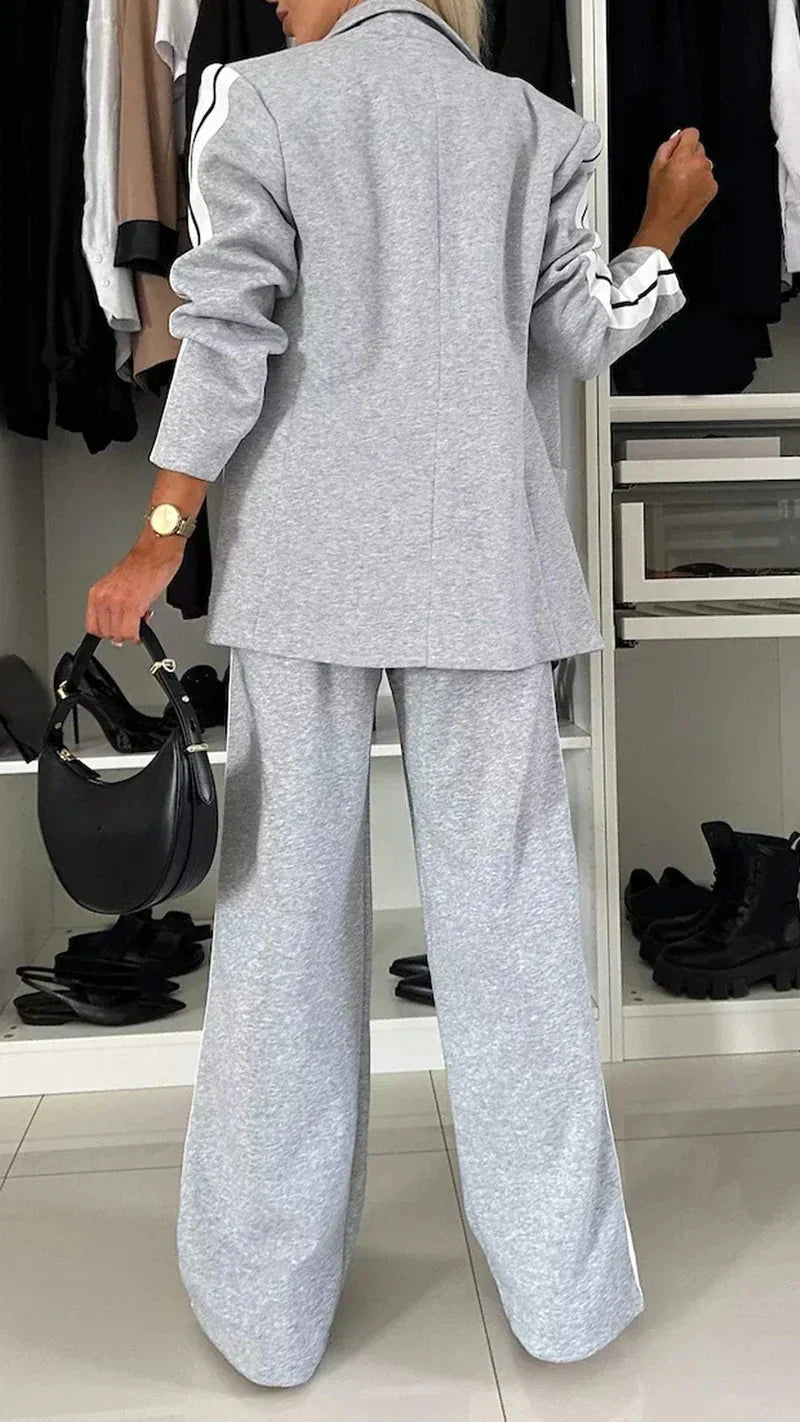 Dam Blazer och Bred Joggingbyxor Set Högkvalitativ Polyester-2