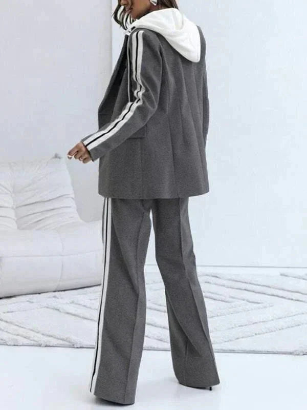 Dam Blazer och Bred Joggingbyxor Set Högkvalitativ Polyester-3