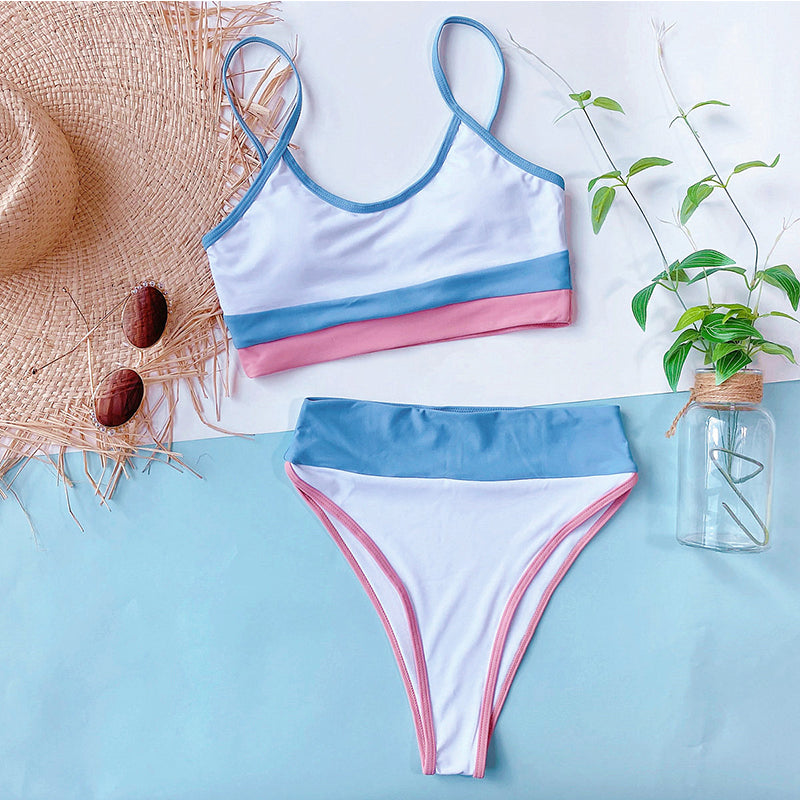Dam Bikini Retro Högskuren Polyester Spandex-3