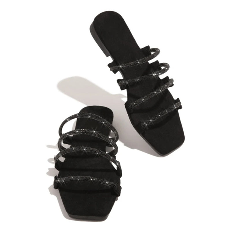 Dam Gladiatorsandaler Platta PU-Läder med Remmar-2