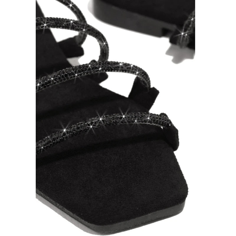 Dam Gladiatorsandaler Platta PU-Läder med Remmar-4