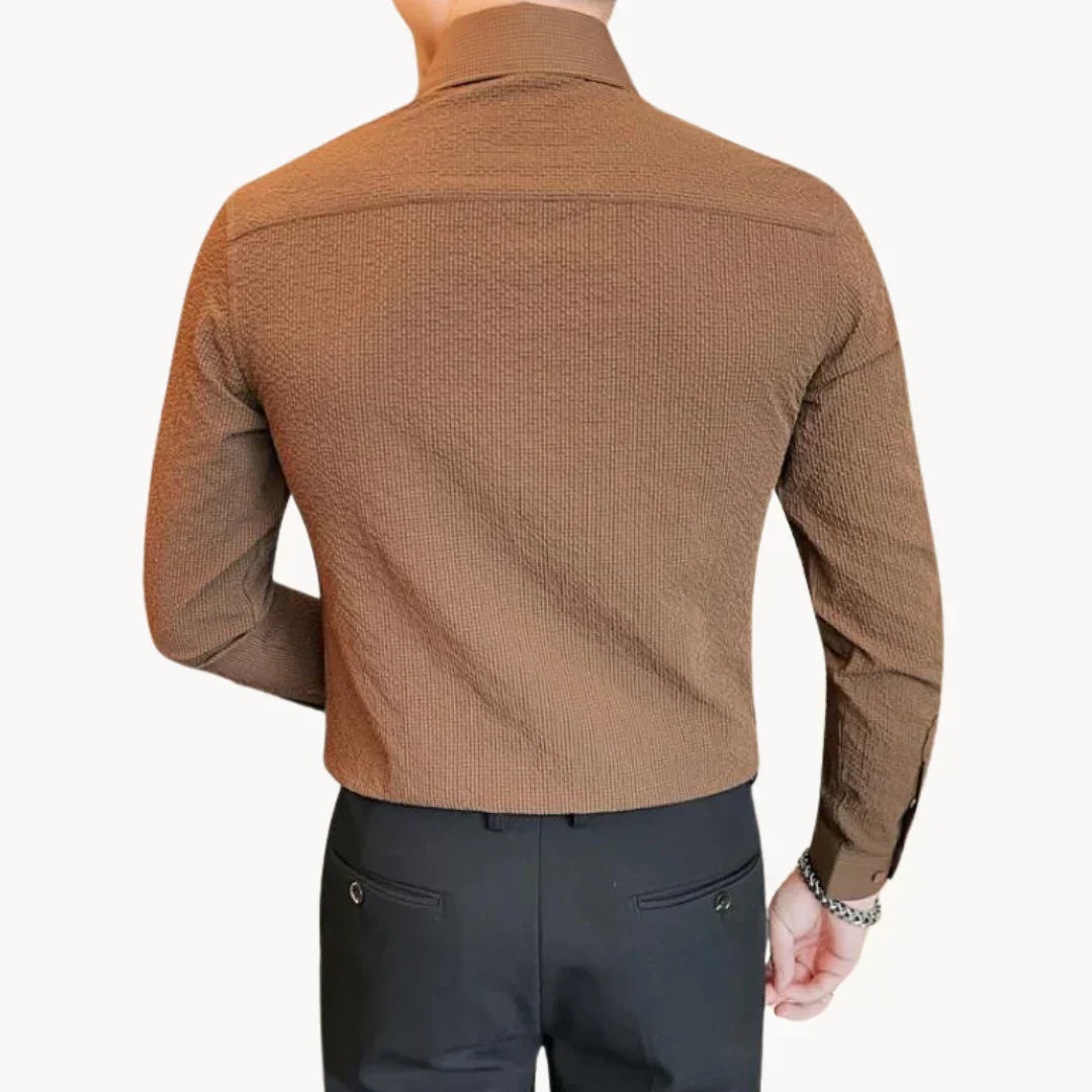 Herrskjorta Klassisk Smal Passform Polyester Viskos med Strukturellt Mönster-4