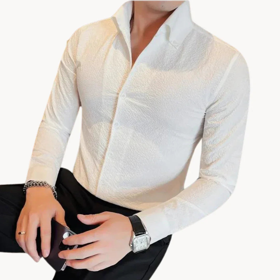 Herrskjorta Klassisk Smal Passform Polyester Viskos med Strukturellt Mönster-5