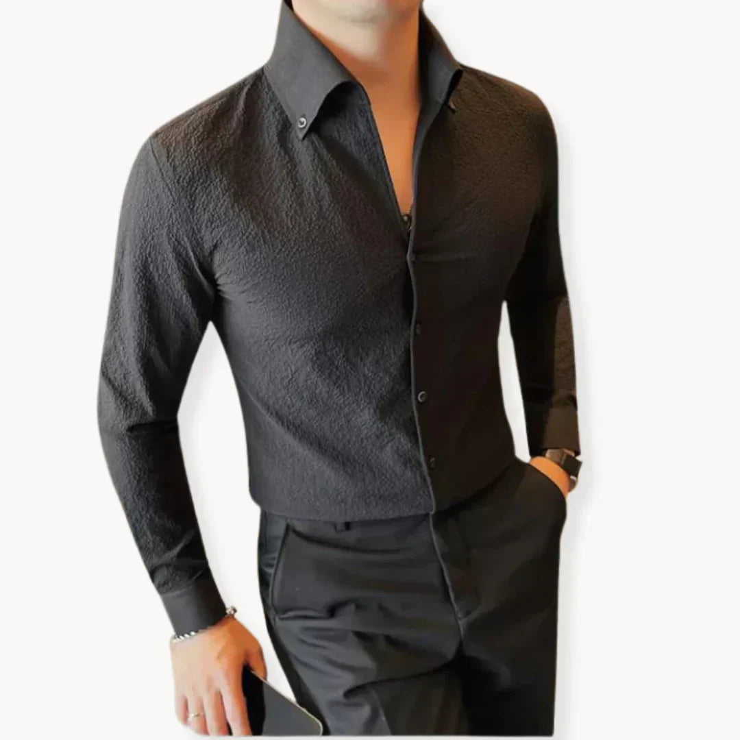 Herrskjorta Klassisk Smal Passform Polyester Viskos med Strukturellt Mönster-3