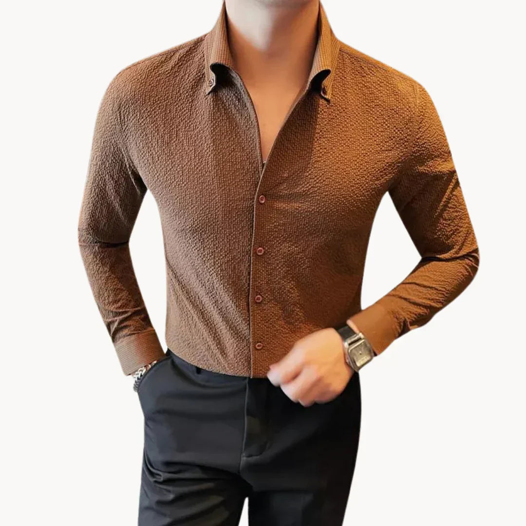 Herrskjorta Klassisk Smal Passform Polyester Viskos med Strukturellt Mönster-6